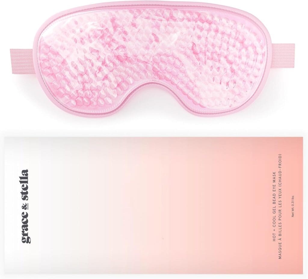 Cooling eye mask designed to soothe and refresh tired eyes, ideal for use before makeup application or bedtime relaxation.