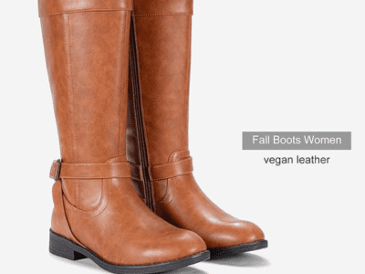 A up close product image of a pair of tall brown boots, perfect for fall weather.